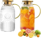 Amzcku Glass Pitcher with Lid 68oz 2L Vintage Water Carafe Beverage 2Pack by Amzcku
