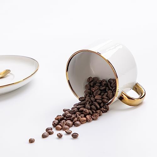 Agyiuns Tea Cups and Saucers with Gold Trim, 6.7oz White Porcelain Coffee Cups Set of 4 for Latte, Tea(white and gold) - Image 3