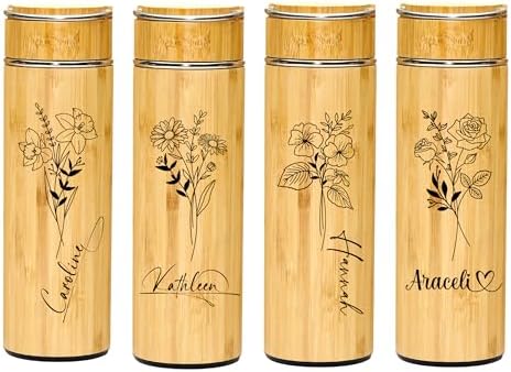 Bamboo Tumbler Customized Name Birth Month Flower Tea Infuser Bottle for Loose Tea Leaves Gift for Mom Personalized (Style D) - Image 6