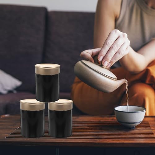 6pcs Compact Black Metal Tea Tins with Lids Airtight Loose Leaf Tea Storage Canisters for Kitchen and Travel Use - Image 4