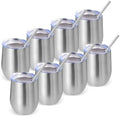 Volhoply 12oz Stainless Steel Wine Tumbler with Lid Bulk 8 Pack,Double Wall Vacuum Stemless Wine Glasses,Reusable Metal Travel Coffe Mug with Straw,Insulated Cup Gifts for Christmas（Silver,8 Set） by LiveFully%EF%BC%8CDrinkFreely%E2%80%94KeepGoingwithVolhoply%EF%BC%81