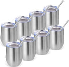Volhoply 12oz Stainless Steel Wine Tumbler with Lid Bulk 8 Pack,Double Wall Vacuum Stemless Wine Glasses,Reusable Metal Travel Coffe Mug with Straw,Insulated Cup Gifts for Christmas（Silver,8 Set） by LiveFully%EF%BC%8CDrinkFreely%E2%80%94KeepGoingwithVolhoply%EF%BC%81