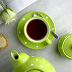City to Cottage Handmade Lime Green and White Polka Dot Ceramic 8.4oz/250ml | Cappuccino, Coffee, Tea Cup and Saucer, Unique Designer Pottery Gift for Tea Lovers - Image 3