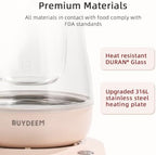 BUYDEEM Health Pot K2763-BA-PK Lite, Glass Electric Kettle for Tea & Coffee, Hot Water Boiler and Wamer with Stew Pot, Temperature Control, Pink, 1.5L - Image 6