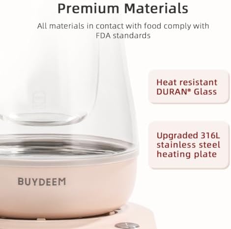 BUYDEEM Health Pot K2763-BA-PK Lite, Glass Electric Kettle for Tea & Coffee, Hot Water Boiler and Wamer with Stew Pot, Temperature Control, Pink, 1.5L - Image 6
