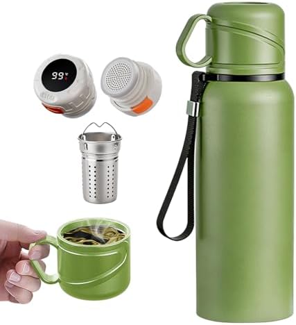 Double wall vacuum Leakproof stainless steel wide mouth insulated water bottle;tea tumbler with infuser,cup,lid;smart thermoses hot drinks;thermal flask ice coffee with led digital temperature display by Unknown