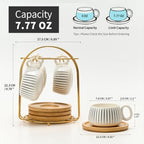 LUKA 7.77 oz Ceramic Cappuccino Cups with Bamboo Saucers and Metal Stand, Set of 4 Large Elegant Porcelain Coffee Cup for Latte, Cafe Mocha, Tea, Espresso, Dishwasher Safe, Stripe White - Image 2