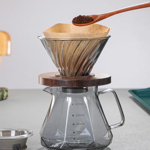 Hand Brewed Glass Coffee Pot with Cover, 400ml / 600ml Glass Pour Over Coffee Maker, Glass Pour Over Coffee Maker with Coffee Dripper for Home, Office (400ml) - Image 3