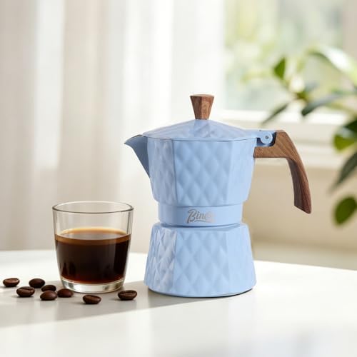 Bincoo Double Valve Moka Pot Stovetop Espresso Maker,2 Cup Mini Espresso Coffee Brewer, Stove Top Coffee Pot Makes 2 Espresso Shots (Blue) - Image 2