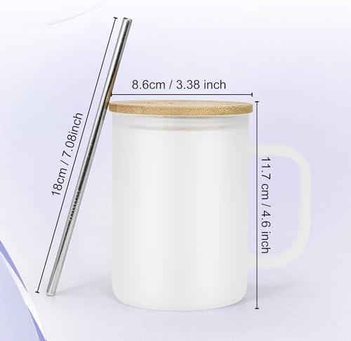 AGH 6 Pack Sublimation Glass Cups with Handle, 16oz Frosted Sublimation Blanks with Bamboo Lid & Stainless Steel Straw, DIY Beer Can Tumbler for Iced Coffee, Juice, Beer, Wedding, Birthday Gifts - Image 5