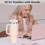 4 Pack 40 Oz Tumbler with Handle Bulk, Double Wall Vacuum Insulated Stainless Steel Tumbler with Lid and Straw, 40 oz cup with Silicone Spill Proof Stopper Set (Rose Quartz) - Image 7