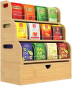 Bamboo Tea Bag Organizer, 4 Tier with Drawer by ARFETIGO