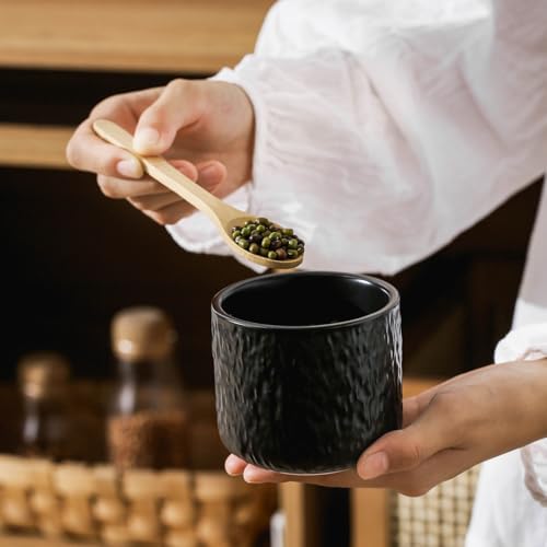 Black White Ceramic Coffee Canister Tea Canister with Seal Wood Lid, Airtight Coffee Storage Container for Coffee Bean, Ground Coffee, Sugar, Cookie Candy jar (Black three piece) - Image 6