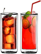 Sun's Tea (Set of 2) 20oz (600ml) Ultra Clear Strong Double Wall Insulated Thermo Glass Tumbler V3 Highball Glass for Beer/cocktail/lemonade/iced Tea/Smoothie (Real Borosilicate Glass, Not Plastic) by SunsTea