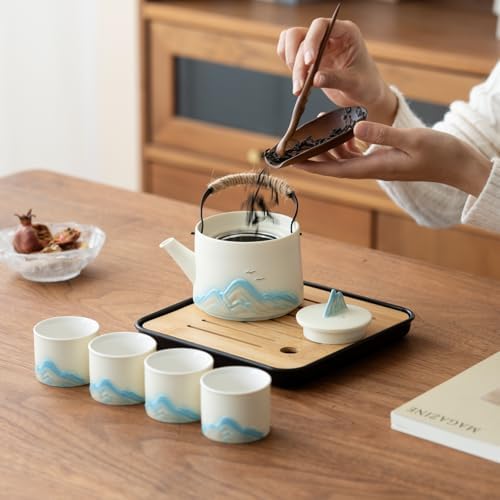 Chinese Tea Set – White Porcelain Gongfu Teapot, with 4 White Cups & Tea Tray & Tea Strainer, Travel Tea Set with Carrying Case for Tea Ceremony, Daily Tea Ritual, Asian Style Gift - Image 5