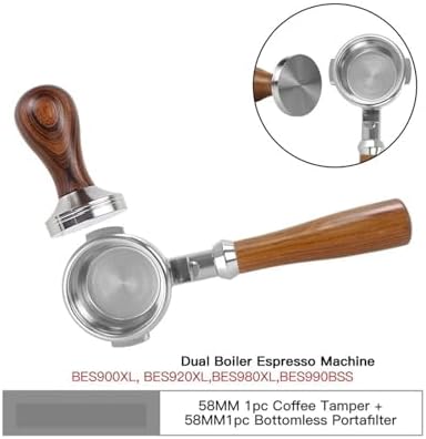 Compatible With BES920, 980, 990, 58mm Bottomless Portafilter, Stainless Steel Naked Coffee Handle, Cafe Accessories(Red L Set) - Image 2