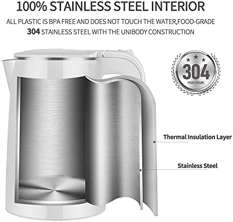 COOKTRON 1.7L Electric Kettle Quiet, Double Wall Hot Water Boiler BPA-Free, Quiet Boil and Cool Touch Tea Kettle, Cordless with Auto Shut-Off & Boil Dry Protection, 1500W Fast Boiling, White - Image 3