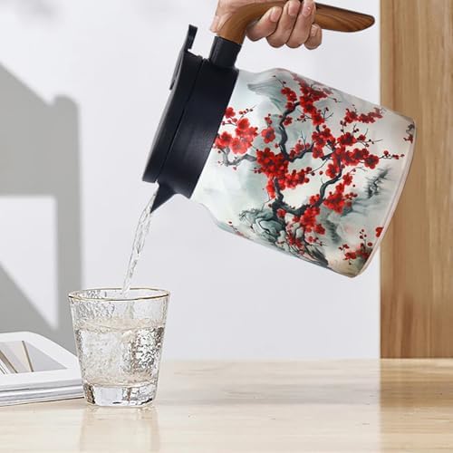 Vintage Floral Pattern Tea-Built-In Infuser, 2025 New Tea with Infuser, 1000ml Stainless Steel Detachable, Insulated Tea Pot and Lid for Home Office (Red, 1000ml) - Image 3