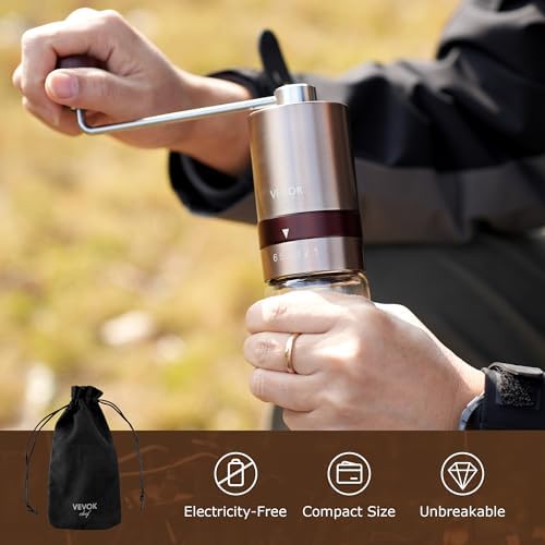 VEVOK CHEF Manual Coffee Grinder & 200PCS #2 Cone Coffee Filters Bundle, Stainless Steel Adjustable Burr Hand Grinder Unbleached Natural Paper Filters for Home Camping - Image 2