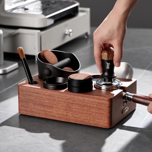 Bincoo Walnut Espresso Tamping Station with Knock Box - 2-in-1 Wooden Coffee Organizer for 51mm, 53mm, 54mm, 58mm Portafilter - Tamper Holder & Catch Bin for Home Barista - Image 6