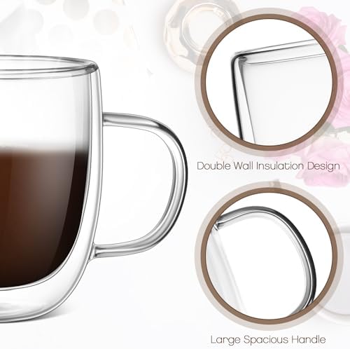 Gerrii Double Walled Glass Coffee Mugs with Handle 10 oz, 18 Pack - Image 4