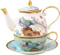 ACMLIFE Tea Set For One - Vintage Floral Bone China Tea Set for One Teapot fnd Cup Set, Bone China Teapot & Cup, 12 Oz, Blue and WhiteTea Set for Women for Gift(Light blue) by ACMLIFE