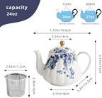 Floral Ceramic Teapot，small tea pot for tea party，tea pot with infusers for loose tea (Blue Flowers) - Image 2
