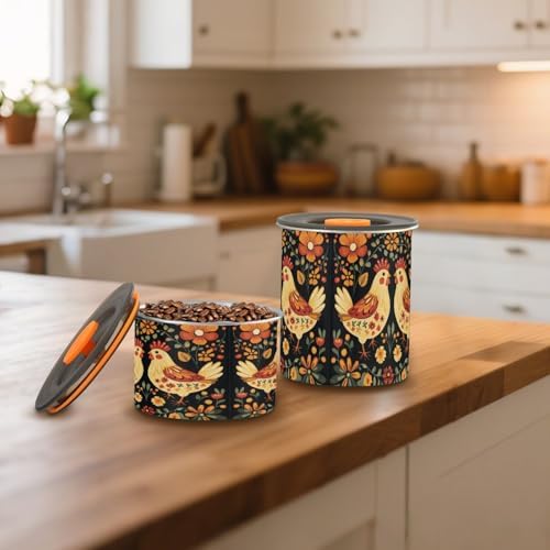 Stainless Steel Coffee Storage Containers with Airtight Lid, Cute Floral Chickens Leaves 17oz Food Storage Container Kitchen Canister for Tea, Coffee Beans, Ground, Sugar Storage - Image 6
