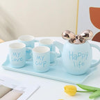 Water Pitcher Ceramic Water Set Tea Set Living Room Water Cup Coffee Cup Home Cup Set new Elegant Tea Set Water Jug(Pink) - Image 7