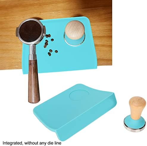 Coffee Powder Press Tool Set Wooden Handle Flat Base Hammer Non Slip Silicone Tamper Mat with Slot (Blue) - Image 2