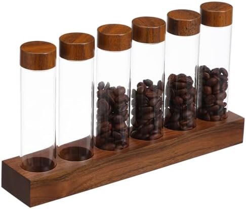Alipis 6 Pack Glass Coffee Bean Storage Tubes with Wood Stand by Alipis