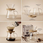 850ml Pour Over Coffee Maker Set with Wooden Stand | Manual Drip Coffee Brewer with Glass Carafe & Reusable Filter | Hand Brew Coffee Maker for Home, Office, Kitchen & Café - Image 4