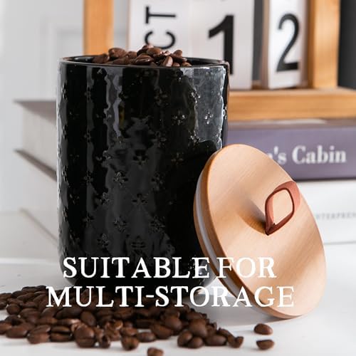 Ceramic Canisters Set, Black, Set of 3, Embossed Pattern - Image 7