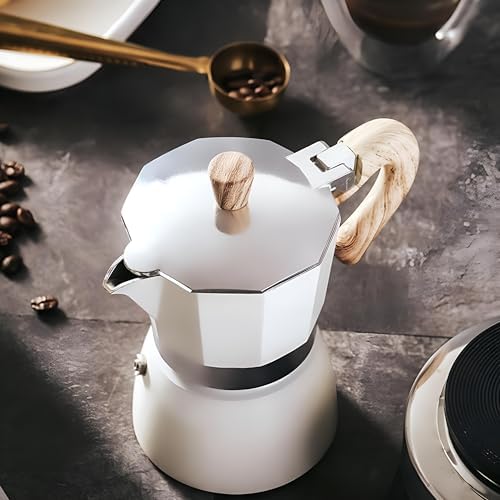 Coffee Pot,10 oz Moka Pot Italian Coffee Maker,Stovetop Espresso Maker 6 Espresso Cup,Camping Espresso Maker Manual Cuban Coffee Percolator for Cappuccino or Latte (Beige) - Image 2
