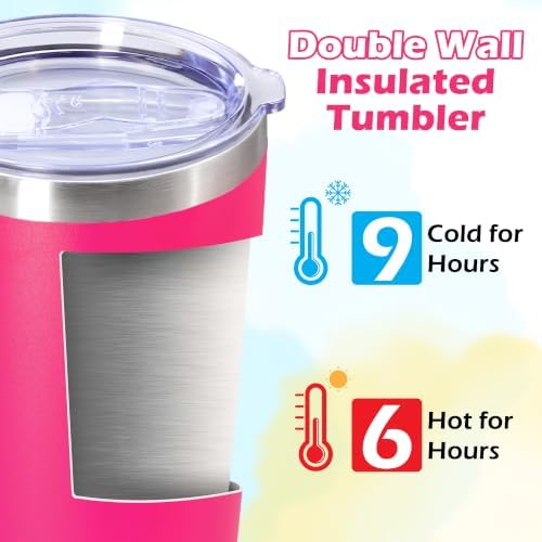 20oz Tumbler Insulated Tumblers Vacuum Coffee Mug with Lid Hot Pink 6Pack - Image 4