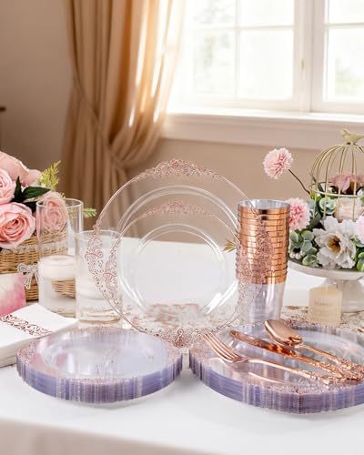 YOUBET 700PCS Rose Gold Plastic Dinnerware Set for Wedding Party - Image 5