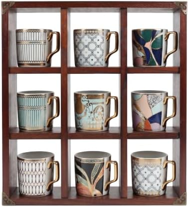 9 Slot Coffee Mug Display Rack - 17in Wall Mounted(Rustic Walnut) by MITREL