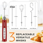 YUSWKO Red Handheld Milk Frother Wand for Coffee, Rechargeable Electric Whisk with 3 Heads 3 Speeds Drink Mixer Coffee Frother For Latte, Cappuccino, Hot Chocolate, Egg - Image 5