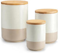 vancasso Sabine Kitchen Canister Set of 3, Ceramic Food Storage Containers with Airtight Wood Lids, Countertop & Pantry Organization for Flour, Sugar, Coffee, Tea & Snacks by vancasso