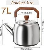 316 Stainless Steel Whistling Water Kettle for Stove Top, Large Capacity Tea Kettle with Handle, Hot Water Fast to Boil Tea Pot, Classic Kitchen Stovetop Kettle(7L/7.4 Quarts, Matte) - Image 3