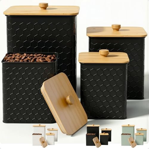 Kitchen Canisters for Countertop Set of 4 w/Airtight Easy Open Bamboo Lids by HBDesignCo