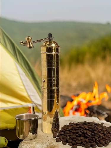 ahval 23 CM Handmade Manual Brass Coffee Mill Grinder, Portable Stainless Steel Conical Burr Coffee Mill, 23cm, Hand Crank, Stainless Steel, Gold, ahval-szn-002-kahve - Image 2
