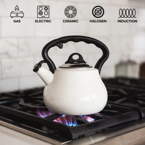 Farberware Lovely Lady Stovetop Tea Kettle, Whistling Teapot, Porcelain Enamel on Carbon Steel, BPA-Free, Rust-Proof, Cool Handle, 2 qt, 8 Cup Capacity, Pearl - Image 5