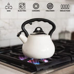 Farberware Lovely Lady Stovetop Tea Kettle, Whistling Teapot, Porcelain Enamel on Carbon Steel, BPA-Free, Rust-Proof, Cool Handle, 2 qt, 8 Cup Capacity, Pearl - Image 5
