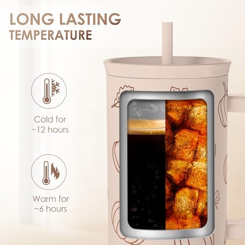 SANDJEST Pumpkin Tumbler with Handle and Straw 40oz – Stainless Sleel Slider Tumbler Travel Coffee Mug for Women - Gift Idea for Fall Autumn Halloween - Image 5