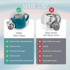 ORNA Ceramic Teapot with Tea Infuser – Small Tea Pot for Loose Leaf Tea – 550ml / 18.6 Oz Porcelain Non-Stove Teapot for 2 Cups with Tea Strainer (Ocean) - Image 4