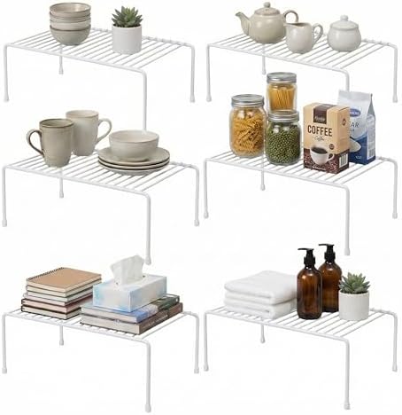 Evelots Wire Shelf Organizer Set, Metal Cabinet Shelf Risers, 6-Pack, White by Evelots
