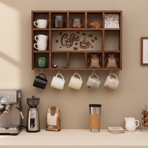 Cinnvoice Oversize Coffee Mug Display Shelf for Wall, Rustic Brown - Image 2