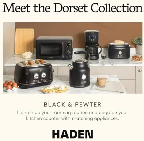 Haden Dorset 2 Slice Wide Slot Stainless Steel Bread Toaster, Black/Pewter - Image 5