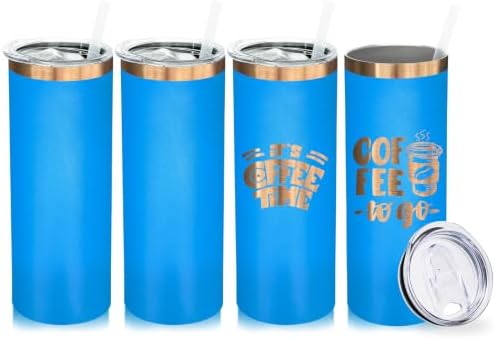 20 oz Skinny Tumblers Bulk with Lids and Straws Baby Blue,4 pack by MetalyaTumblers